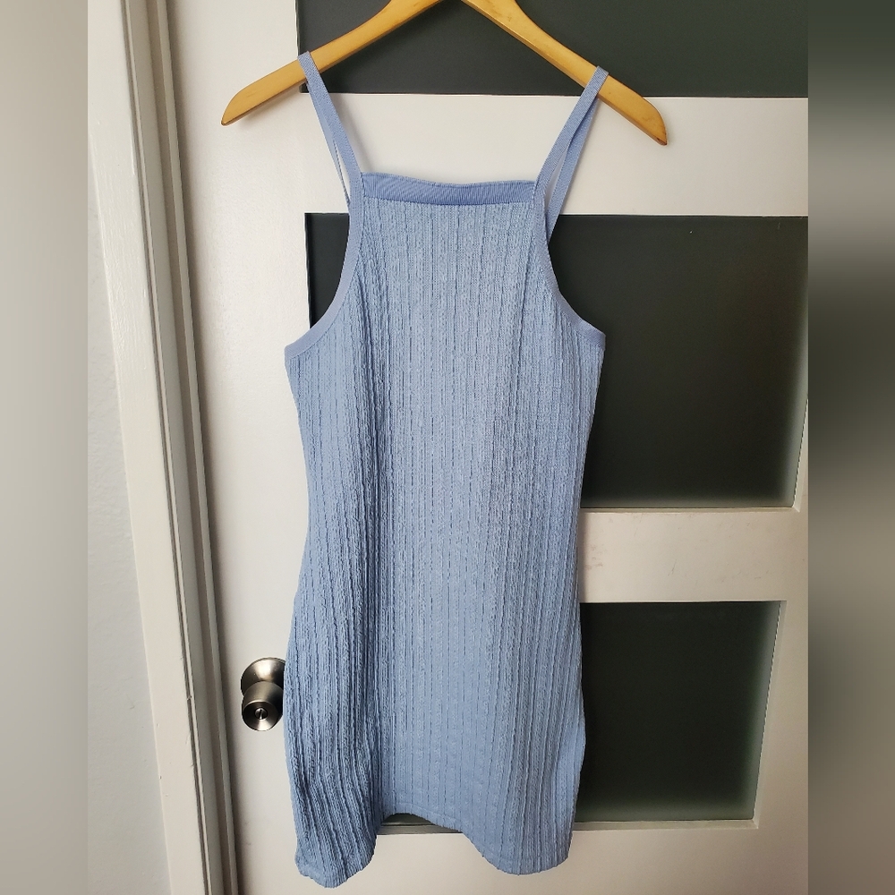 ZARA large baby blue knit halter mini dress